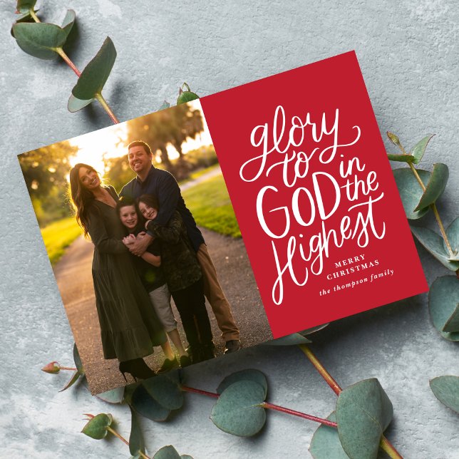 Glory To God Religious Christmas Photo Card Red (Creator Uploaded)