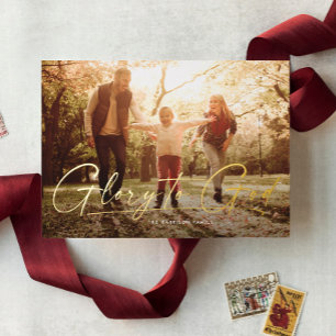 Glory to God religious one photo modern Christmas Foil Holiday Card