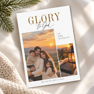 Glory To God Religious Sunset Lantern Photo Holiday Card