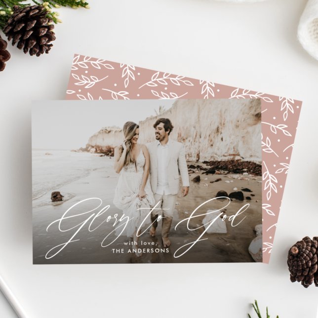 Glory to God Script Overlay Religious Photo Holiday Card (Creator Uploaded)