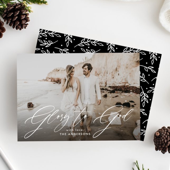 Glory to God Script Overlay Religious Photo Holiday Card (Creator Uploaded)