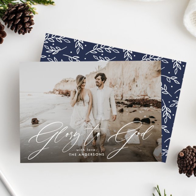 Glory to God Script Overlay Religious Photo Holiday Card (Creator Uploaded)