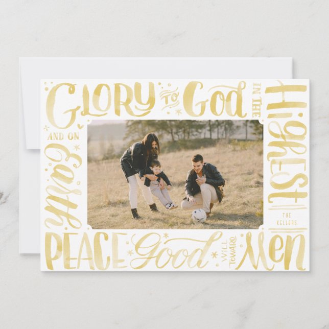 Glory to God Watercolor Brush Lettering Holiday Card (Front)