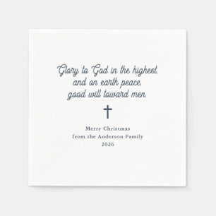 Glory to God White and Navy Blue Christmas Napkin