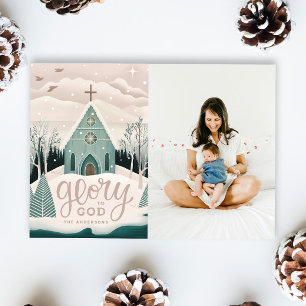 Glory to God. Winter church Religious Christmas Holiday Card