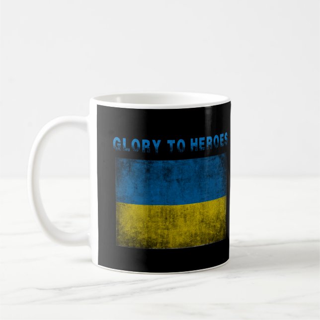 Glory to heroes, stand with Ukraine Coffee Mug (Left)
