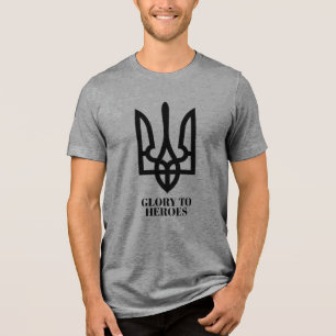 Glory To Heroes & Ukrainian Trident Coat of Arms Tri-Blend Shirt