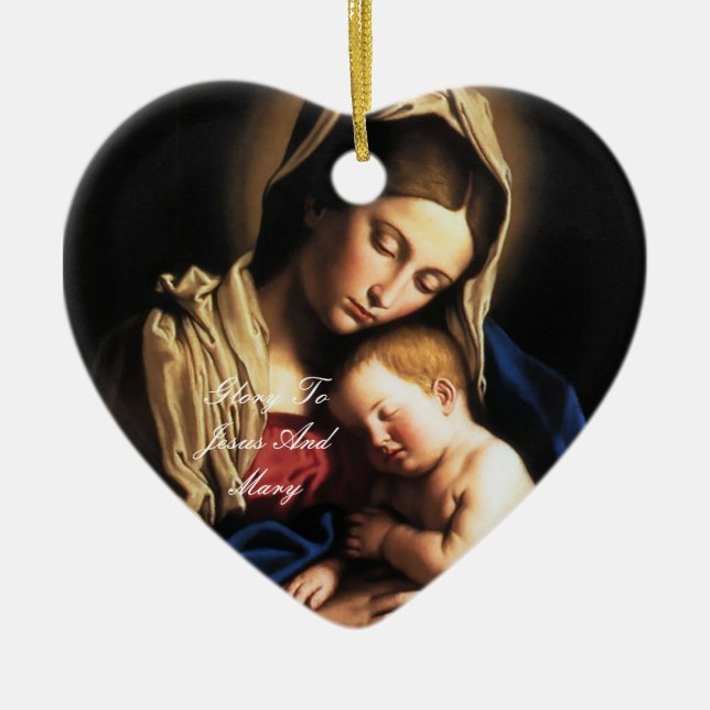 glory to jesus and mary ceramic tree decoration (Front)