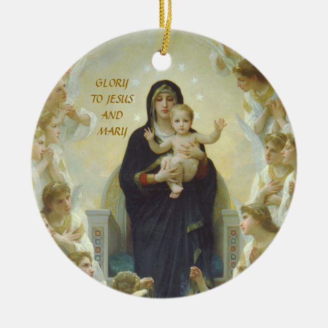 GLORY TO JESUS AND MARY CERAMIC TREE DECORATION (Front)