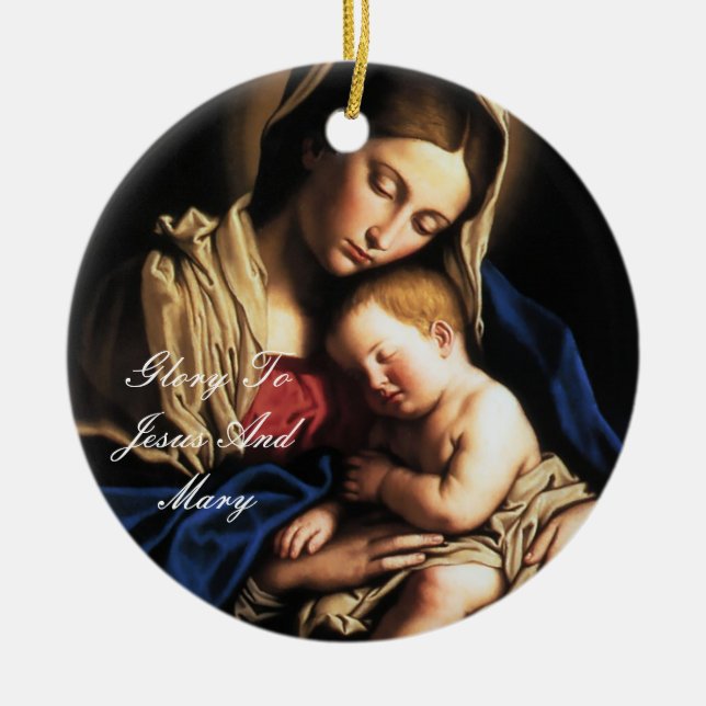 glory to jesus and mary ceramic tree decoration (Front)