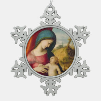 Glory To Jesus And Mary Snowflake Pewter Christmas Ornament