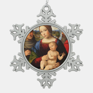 Glory To Jesus And Mary Snowflake Pewter Christmas Ornament