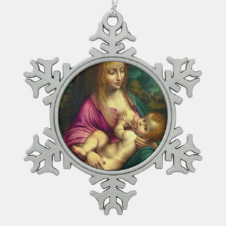 Glory To Jesus And Mary Snowflake Pewter Christmas Ornament