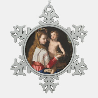 Glory To Jesus And Mary Snowflake Pewter Christmas Ornament