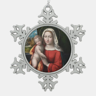 Glory To Jesus And Mary Snowflake Pewter Christmas Ornament