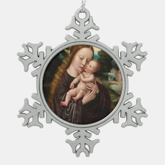 Glory To Jesus And Mary Snowflake Pewter Christmas Ornament