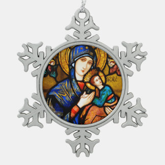 Glory To Jesus And Mary Snowflake Pewter Christmas Ornament