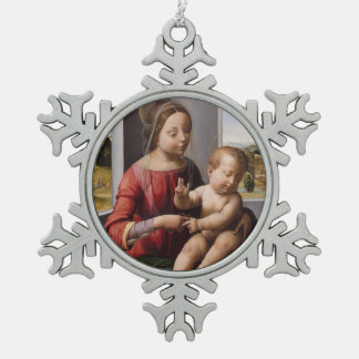 Glory To Jesus And Mary Snowflake Pewter Christmas Ornament