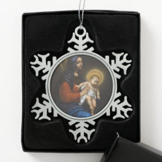 Glory To Jesus And Mary Snowflake Pewter Christmas Ornament