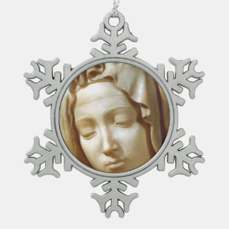 Glory To Mary Snowflake Pewter Christmas Ornament