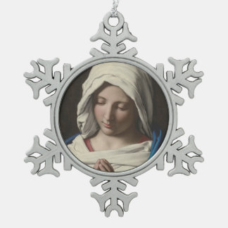Glory To Mary Snowflake Pewter Christmas Ornament