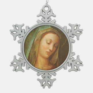 Glory To Mary Snowflake Pewter Christmas Ornament