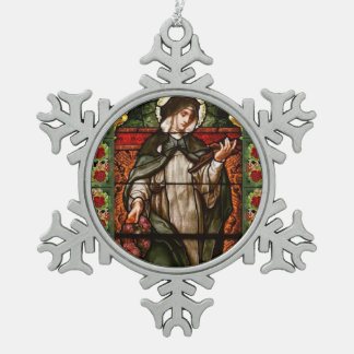 Glory To Mary Snowflake Pewter Christmas Ornament