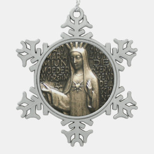 Glory To Mary Snowflake Pewter Christmas Ornament