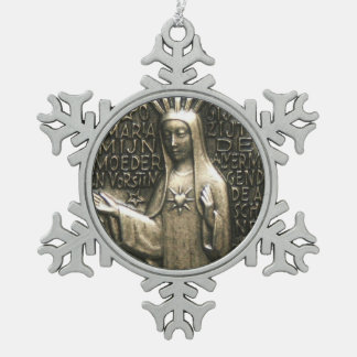 Glory To Mary Snowflake Pewter Christmas Ornament