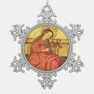 Glory To Mary Snowflake Pewter Christmas Ornament