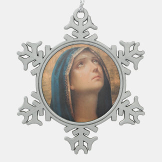 Glory To Mary Snowflake Pewter Christmas Ornament