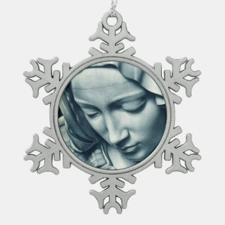 Glory To Mary Snowflake Pewter Christmas Ornament