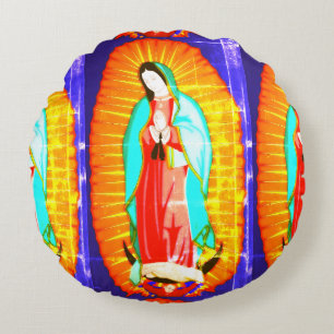 Glory To Our Lady Of Guadalupe   Round Cushion