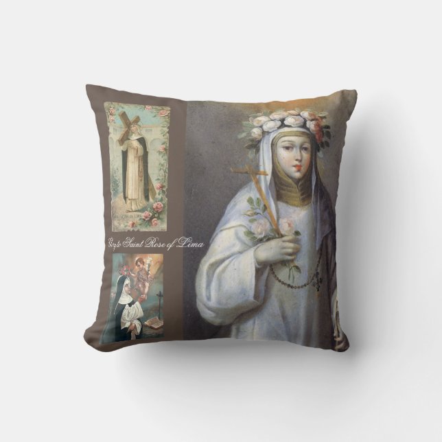 glory to saint rose of lima throw pillow (Front)