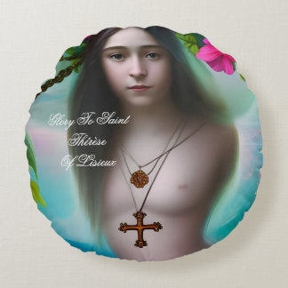 glory to saint therese of lisieux   round cushion