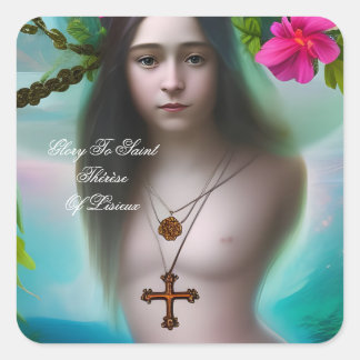 glory to saint therese of lisieux square sticker