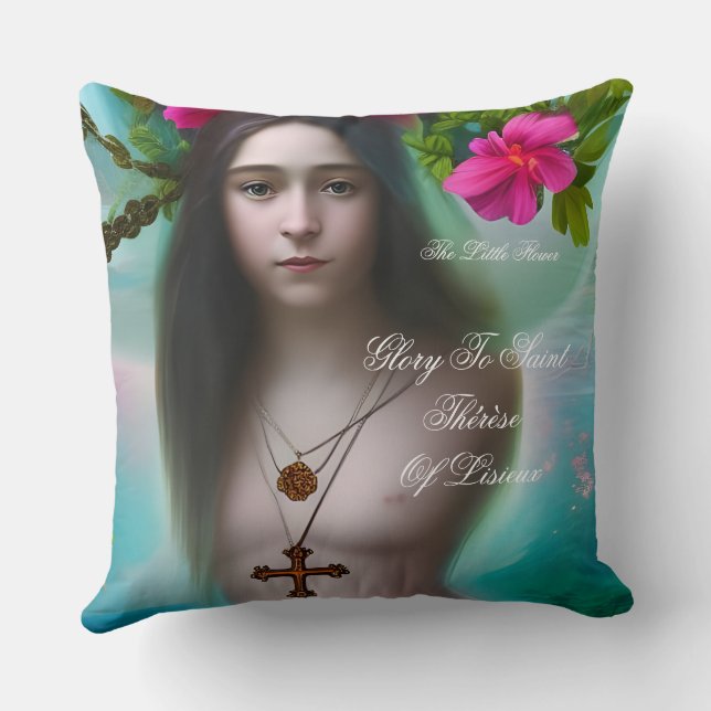 glory to saint therese of lisieux  throw pillow (Back)