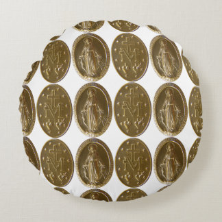 glory to the miraculous medal round cushion