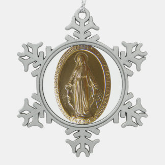 Glory To The Miraculous Medal Snowflake Pewter Christmas Ornament