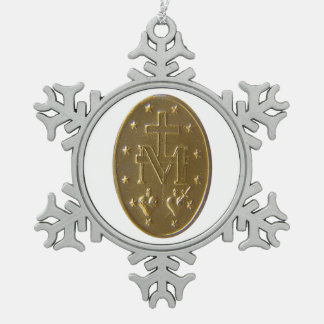 Glory To The Miraculous Medal Snowflake Pewter Christmas Ornament