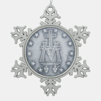 Glory To The Miraculous Medal Snowflake Pewter Christmas Ornament