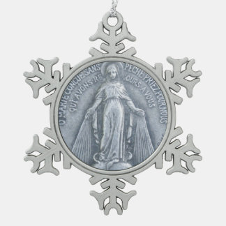 Glory To The Miraculous Medal Snowflake Pewter Christmas Ornament