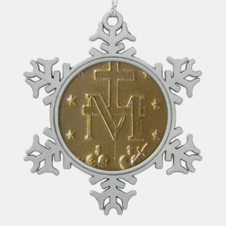 Glory To The Miraculous Medal Snowflake Pewter Christmas Ornament