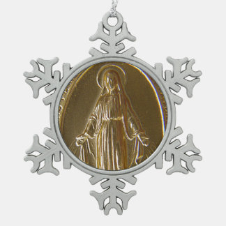 Glory To The Miraculous Medal Snowflake Pewter Christmas Ornament