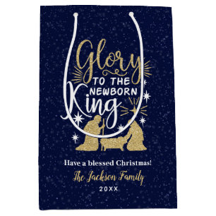 Glory to The Newborn King Glitter Christmas Medium Gift Bag