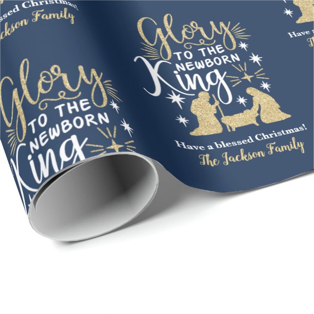 Glory to The Newborn King Glitter Christmas Wrapping Paper (Roll Corner)