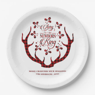 Glory To The Newborn King Red Buffalo Christmas Paper Plate