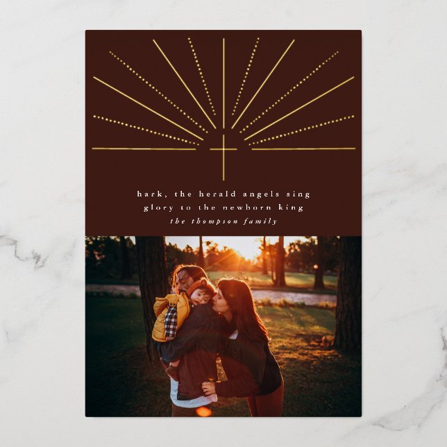 Glory to the Newborn King Red Christmas Photo Card (Front)