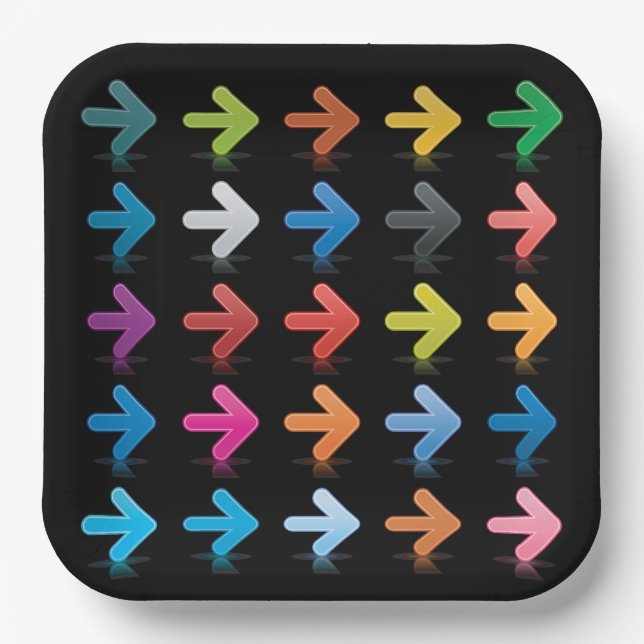 Glossy Arrows Set Vibrant Directional Pointers Paper Plate (Front)