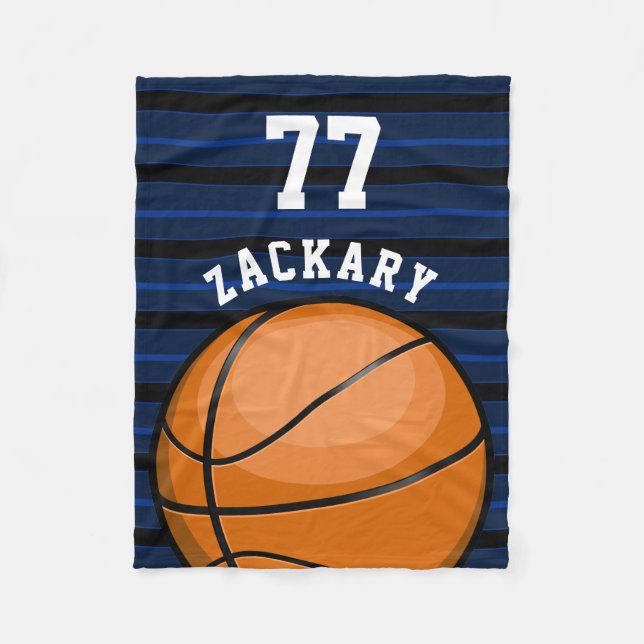 Glossy BasketBall Themed Blue Fleece Blanket (Front)